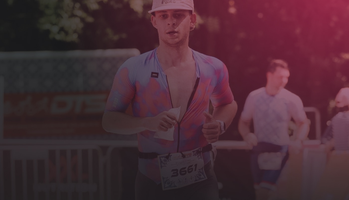 A triathlete on the run, late in the race
